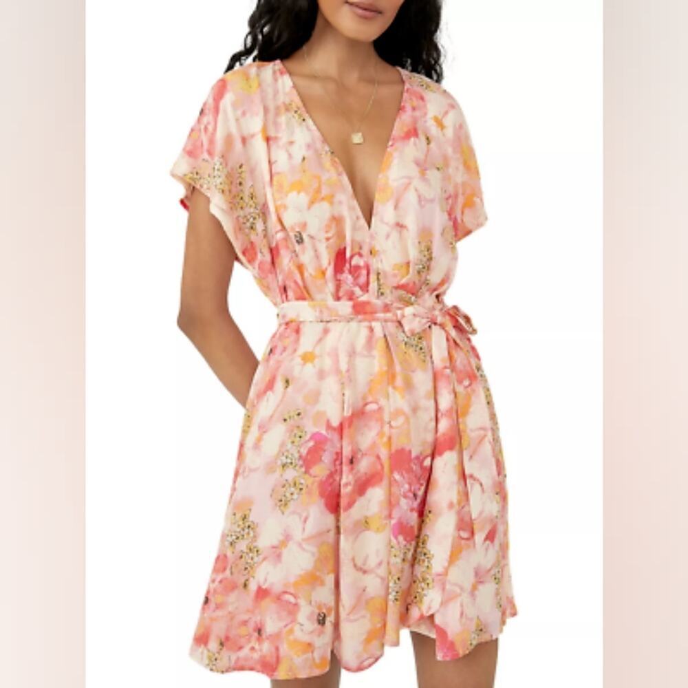 NWT Free People Freddy Tie Mini Dress Size L (Fruit Punch)